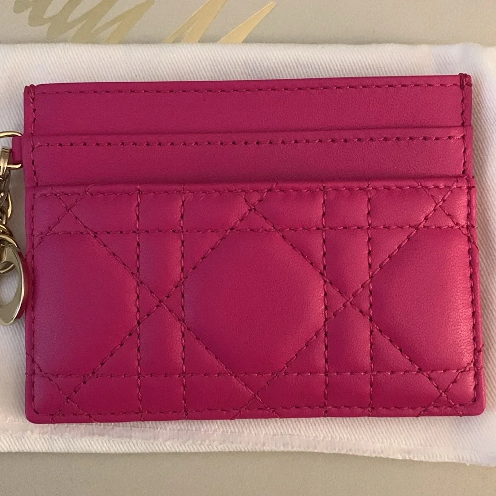 CHRISTIAN DIOR Lambskin Cannage Lady Dior Card Holder